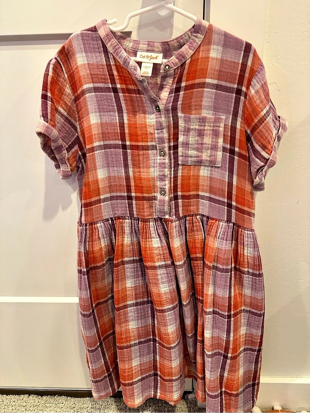 Cat & Jack Plaid Midi Dress in Orange & Purple